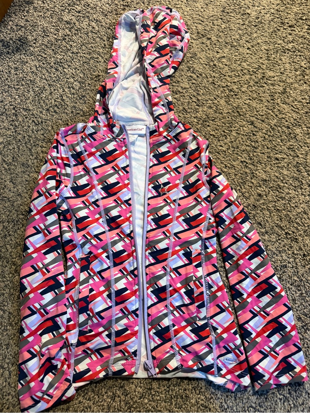 American Girl Girls' Pink Navy & White Hooded Raincoat